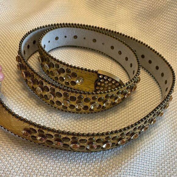Western golden jeweled embossed leather bling fabulous belt large buckle main image 12